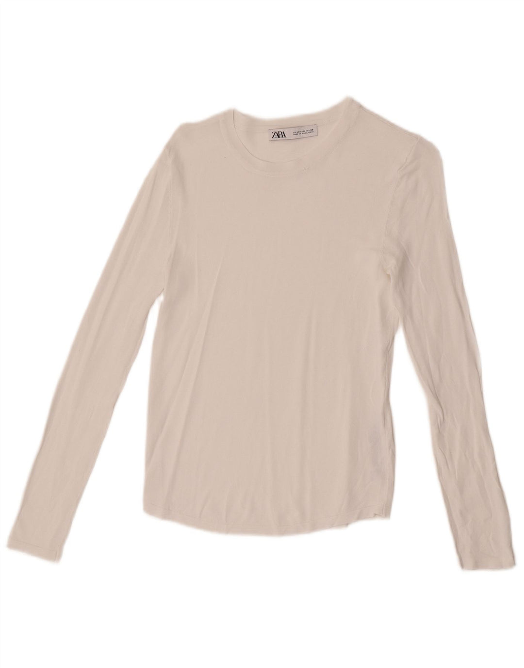 Zara Mujer Top Transparente Manga Larga UK 42 Viscosa Blanca Mediana