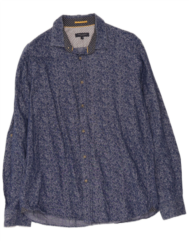 TED BAKER Mens Shirt Size 4 Large Navy Blue Floral Cotton