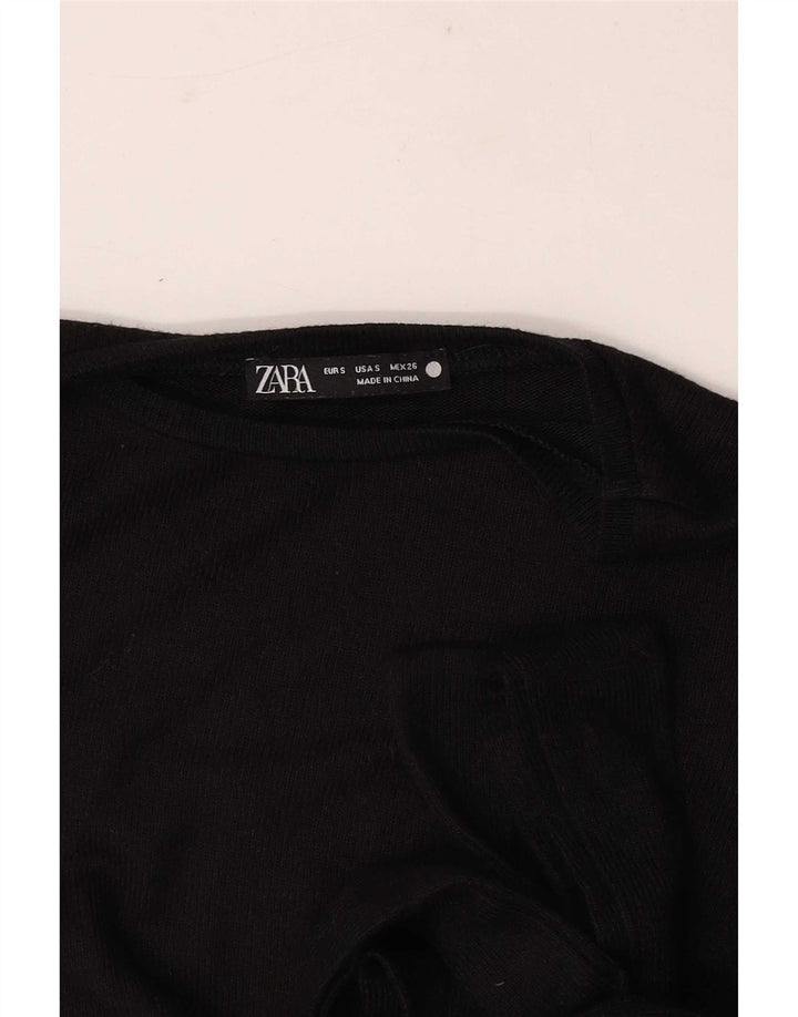 Zara Womens Front Tie Top Long Sleeve UK 8 Small Black