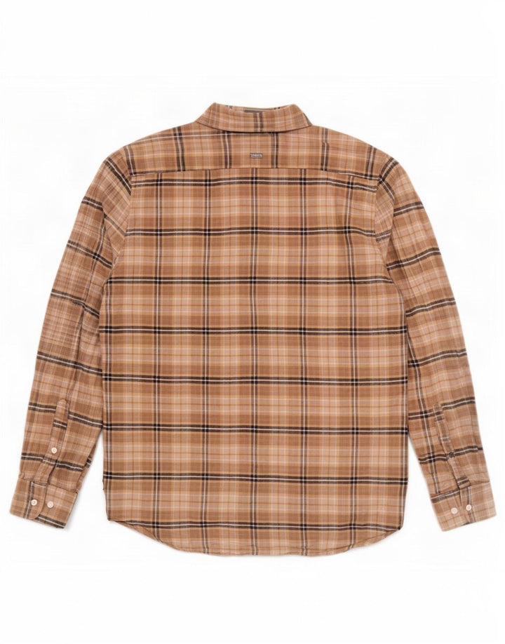 Tommy Hilfiger Mens Regular Fit Flannel Shirt Large Brown Check Cotton