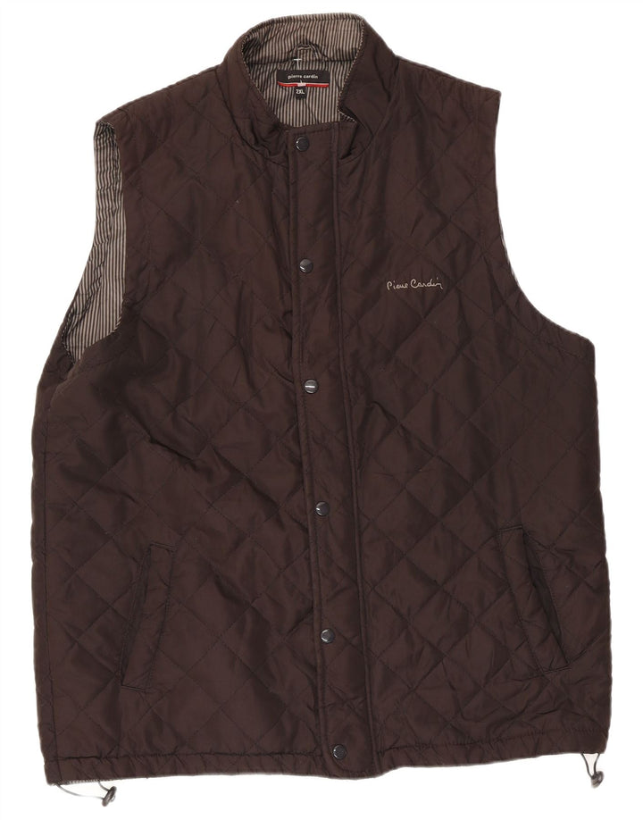 Pierre Cardin Mens Quilted Gilet UK 44 2XL Brown Polyester