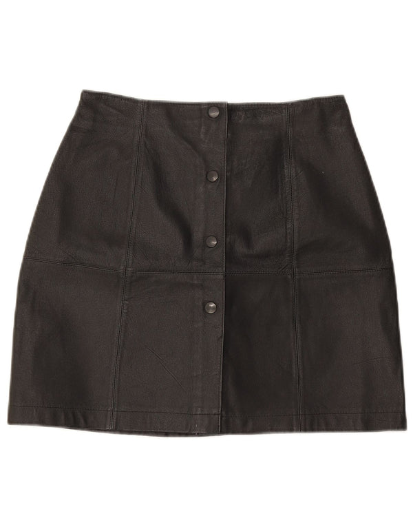 Vintage Damen Mini Lederrock W25 XS Schwarzes Leder