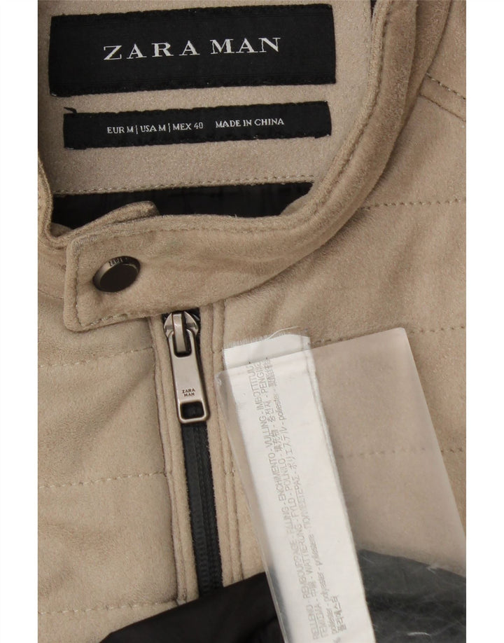 Zara Mens Bomber Jacket UK 38 Medium Beige Polyester