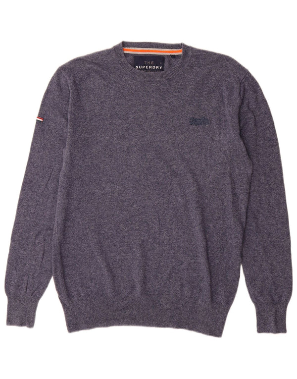 Superdry Ανδρικό πουλόβερ με λαιμόκοψη μεσαίου μπλε βαμβακερό