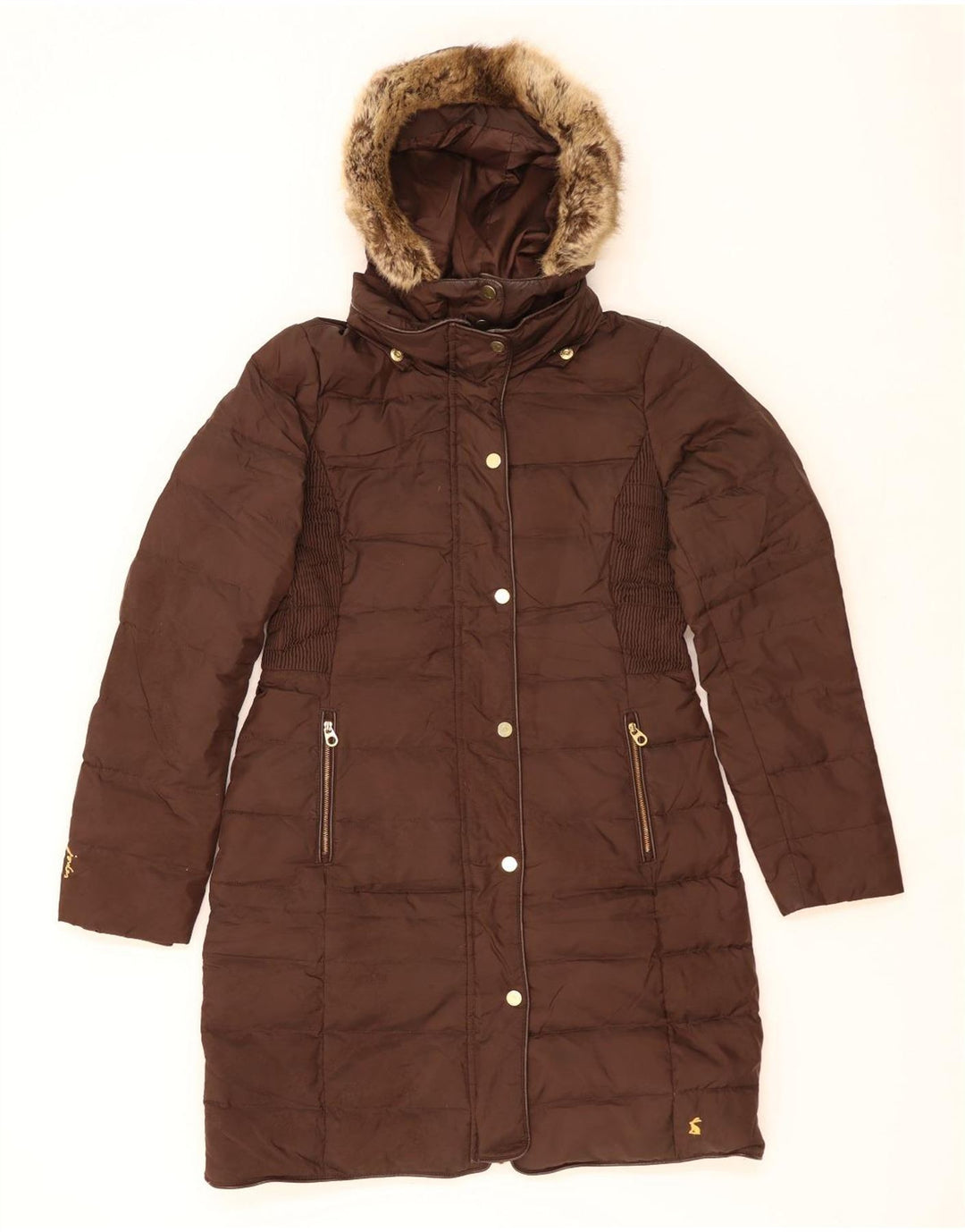 JOULES Womens Hooded Padded Coat UK 10 Small Brown Polyester