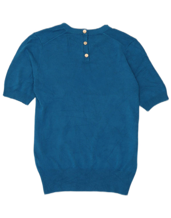 Maglione girocollo a maniche corte da donna Zara UK 12 Viscosa blu medio
