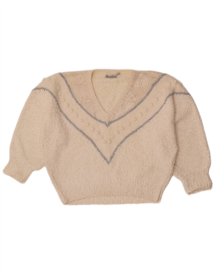 Madeleine Womens V-Neck Jumper Sweater EU 36/38 Small White Striped