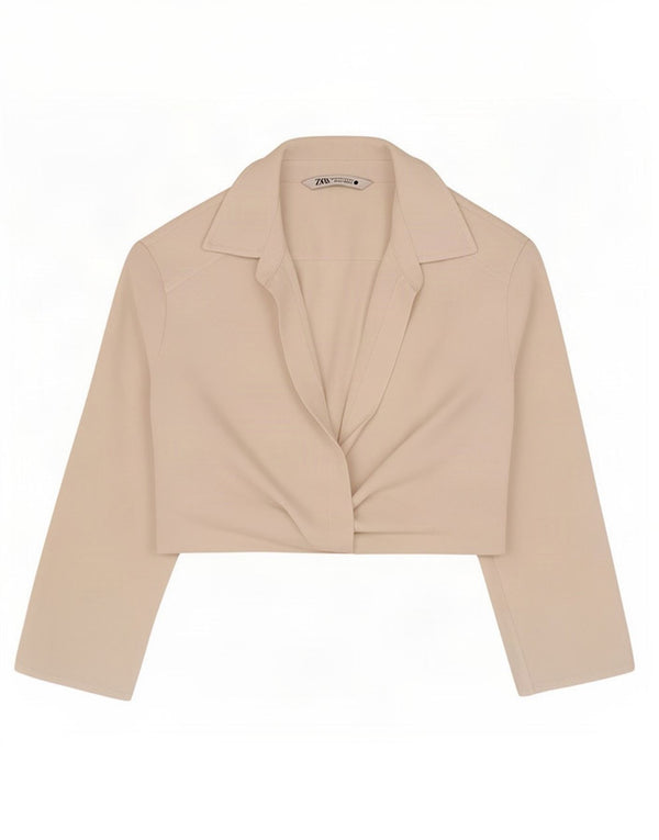 Женская укороченная блузка с длинными рукавами Zara UK 10, маленький белый цвет
