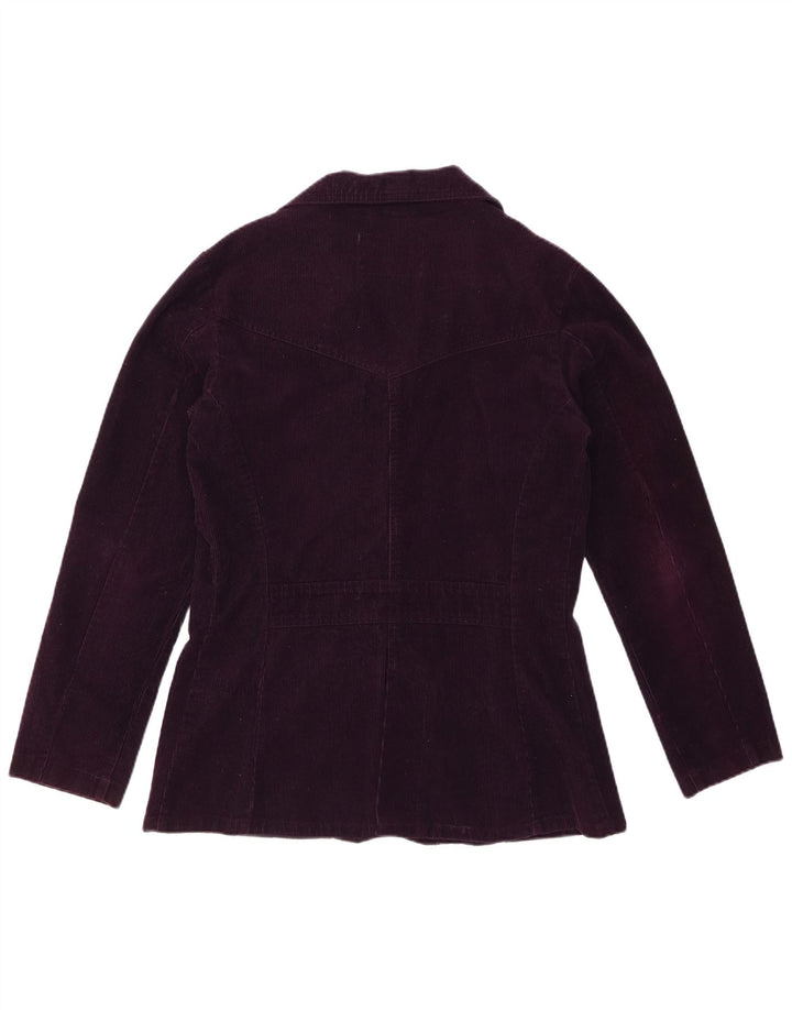 ROCKY Womens 5 Button Corduroy Blazer Jacket UK 14 Medium Purple Cotton