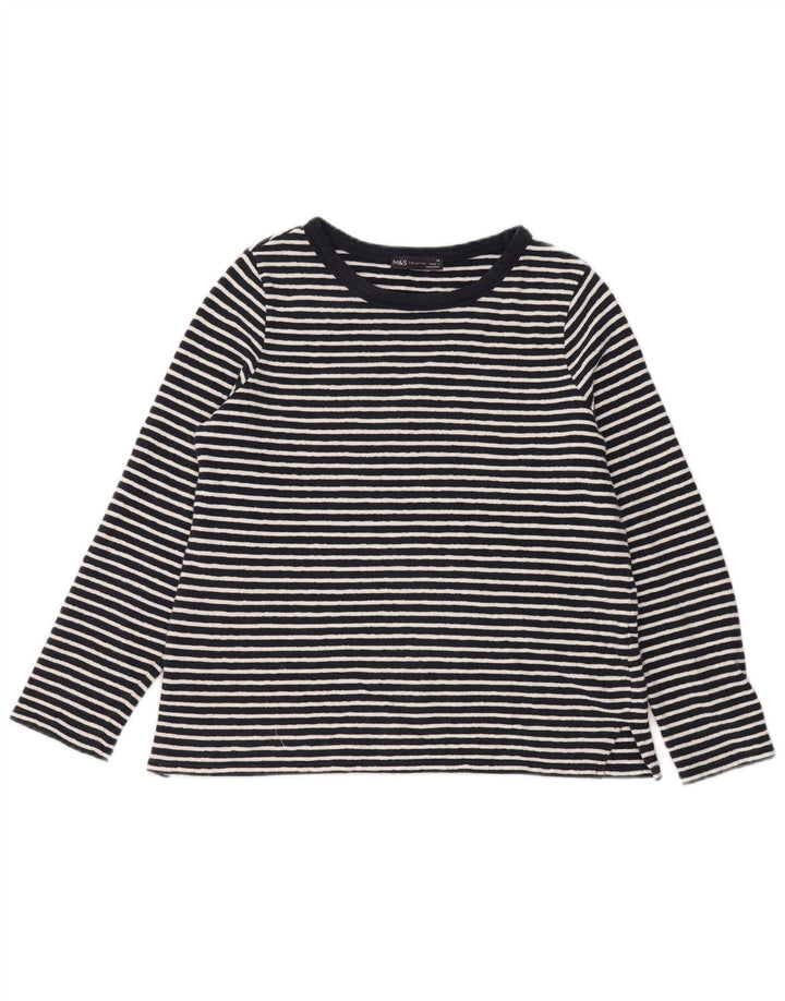 MARKS & SPENCER Womens Top Long Sleeve UK 14 Large Navy Blue Striped