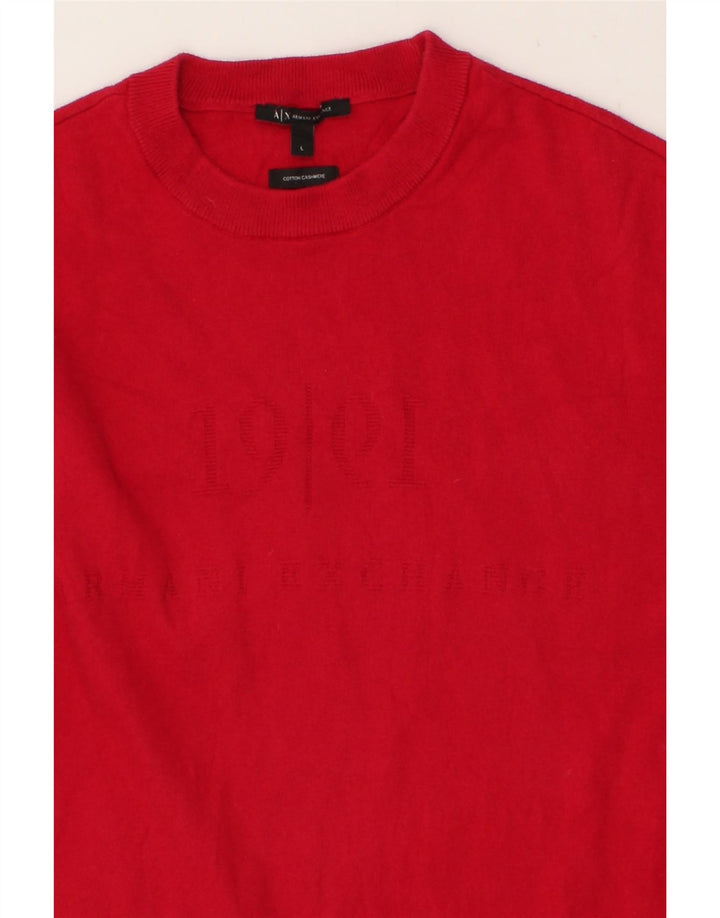 ARMANI EXCHANGE Mens Graphic Crew Neck Jumper Sweater Large Red Cotton