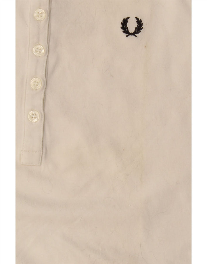 Fred Perry Womens Long Sleeve Polo Shirt UK 12 Medium White Cotton