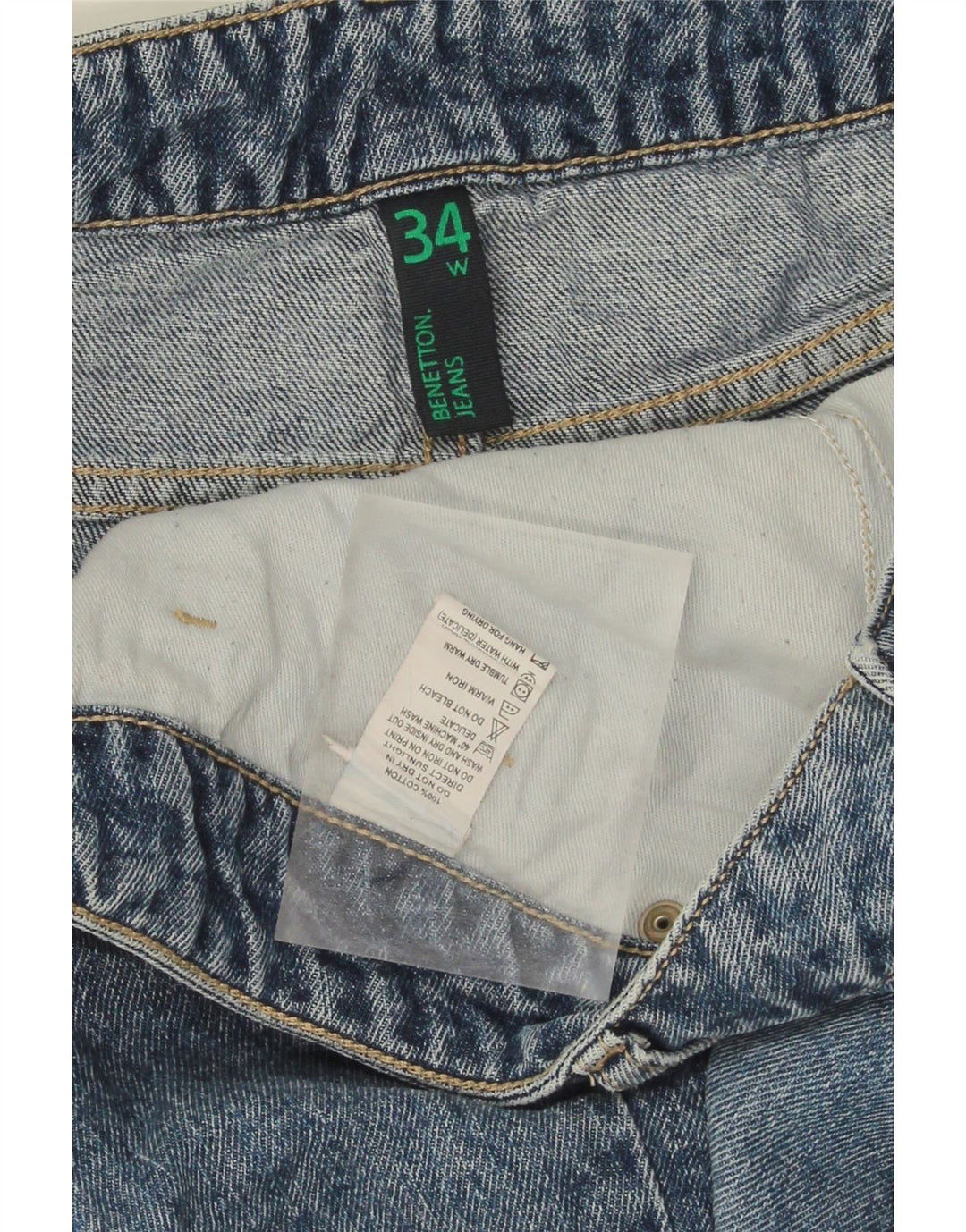 BENETTON Womens Distressed Denim Shorts W34 Large  Blue Cotton Vintage Benetton and Second-Hand Benetton from Messina Hembry 