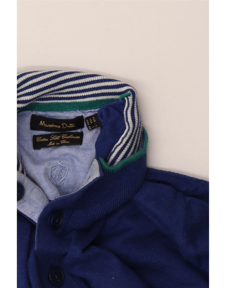 MASSIMO DUTTI Maglione da donna con collo a bottoni UK 16 Grande cotone blu