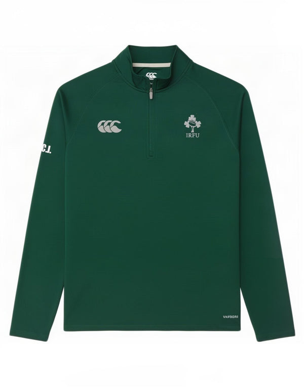 Canterbury Mens IRFU Zip Neck Graphic Top Long Sleeve Large Green Polyester