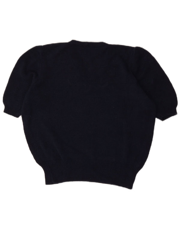 Vintage Damen Kurzarm-Pullover mit U-Boot-Ausschnitt, UK 16, Größe L, Marineblau
