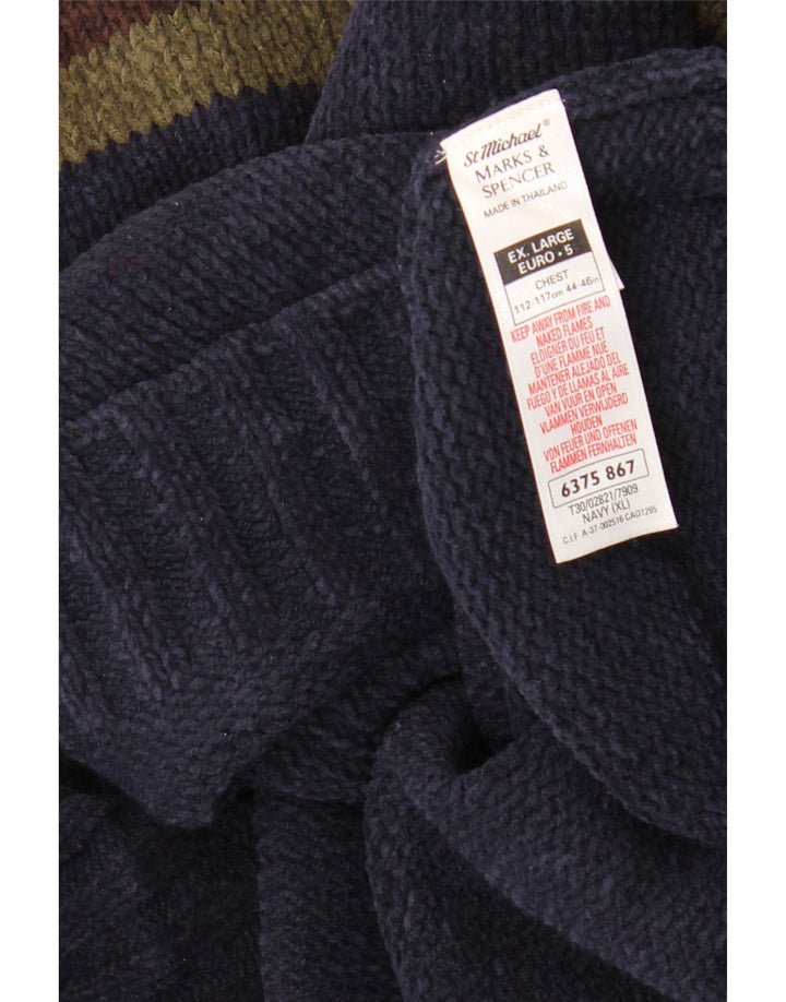 Marks & Spencer Mens Turtle Neck Jumper Sweater XL Navy Blue Colourblock