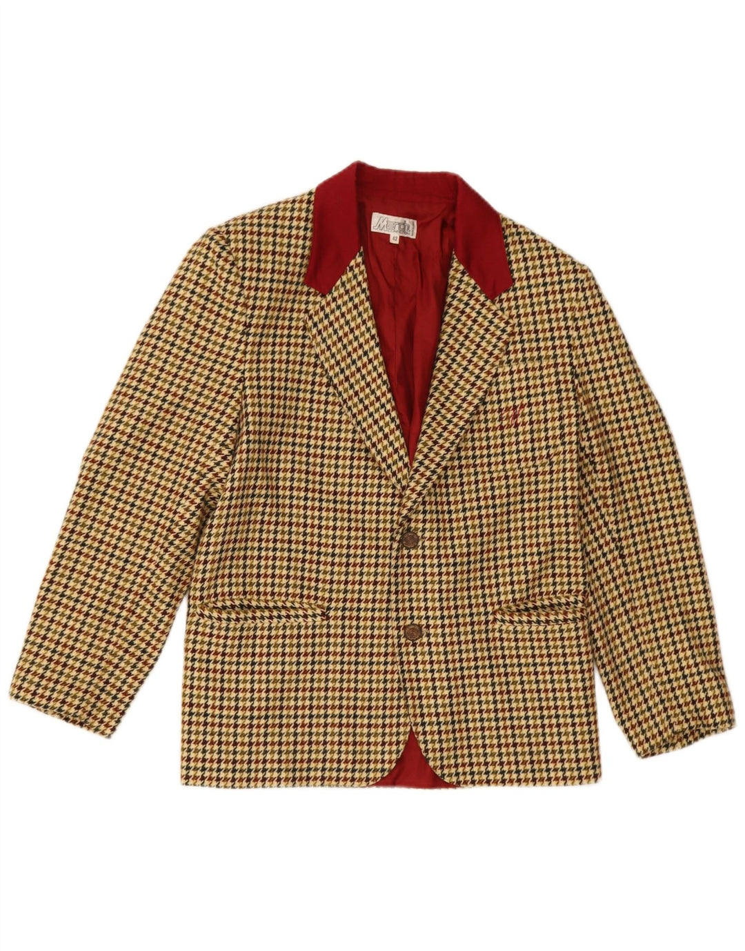 Vintage dame 2-knaps blazerjakke IT 42 Medium Beige Houndstooth