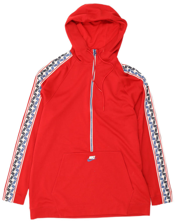 Felpa con cappuccio e collo con zip grafica Nike da uomo, poliestere color block rosso medio