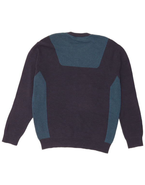 Lacoste Mens Crew Neck Jumper Sweater Size 4 Medium Navy Blue Colourblock