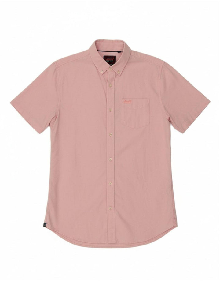 SUPERDRY Mens Regular Fit Short Sleeve Shirt Small Pink Cotton