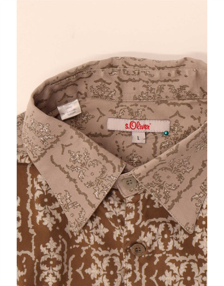 S.Oliver Mens Shirt Large Brown Floral Cotton