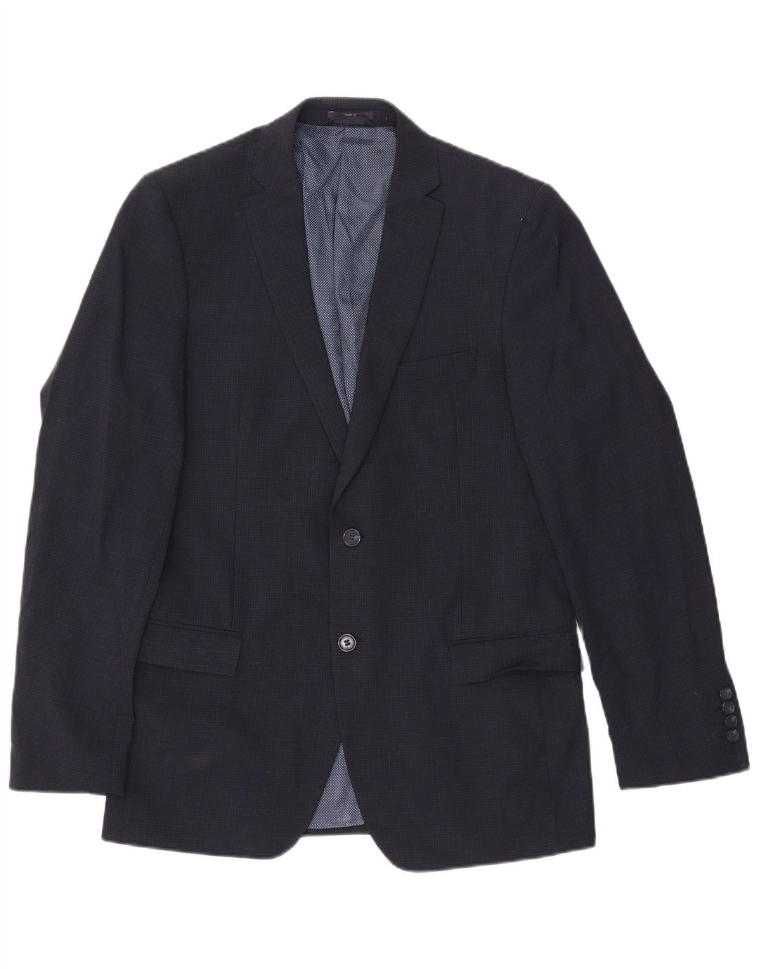 Marks & Spencer Mens 2 Button Blazer Jacket UK 40 Large Navy Blue Check
