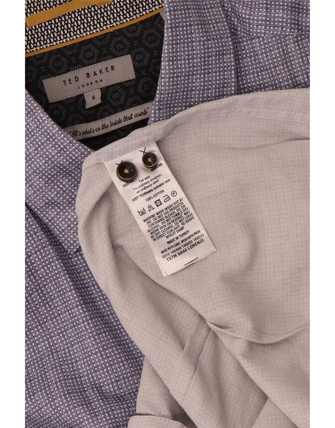 Ted Baker Mens Short Sleeve Shirt Size 4 Large Navy Blue Geometric Cotton
