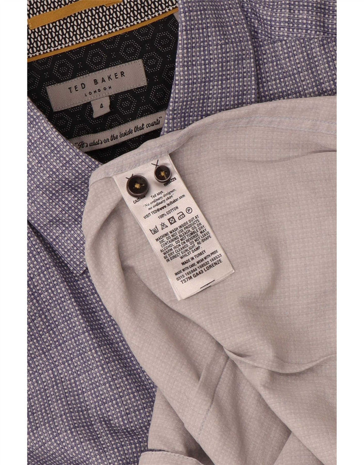 Ted Baker Mens Short Sleeve Shirt Size 4 Large Navy Blue Geometric Cotton