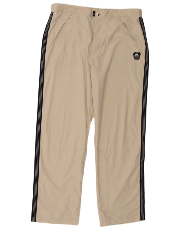 Adidas Mens Straight Chino Calças W42 L33 Bege Colourblock Poliéster