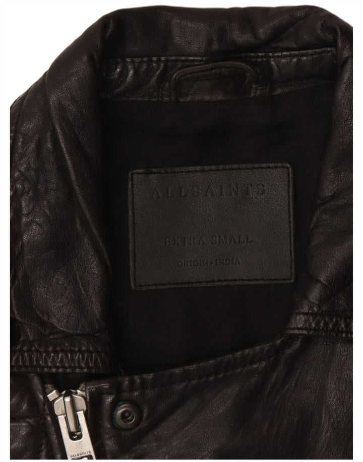 All Saints Mens Leather Biker Jacket UK 36 Small Black Leather Biker