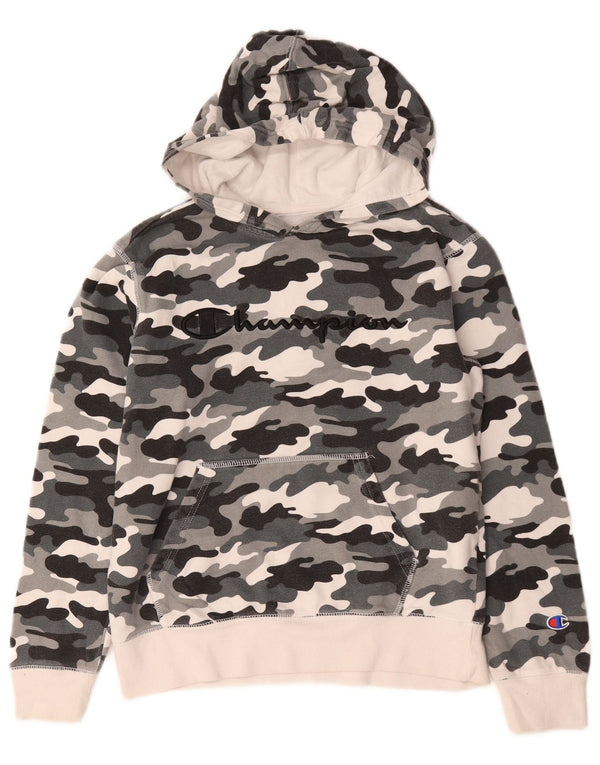 Champion Boys Graphic Hoodie Jumper 11-12 Years Large Grey Camouflage