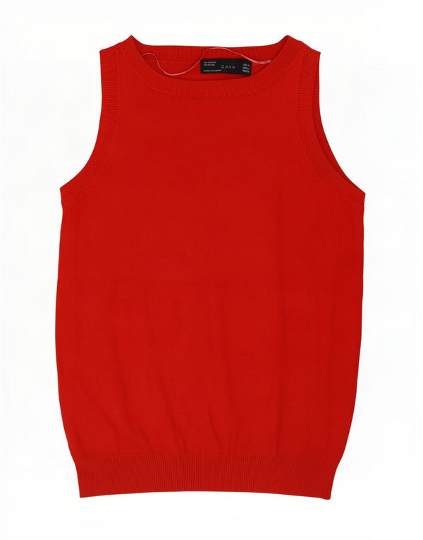 Zara Femei Vest Tank Top UK 12 Medium Red Bumbac