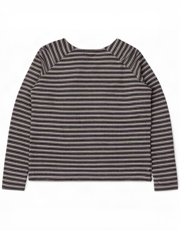 Weird Fish, top corto da donna a maniche lunghe, UK 14, grande cotone a righe blu navy