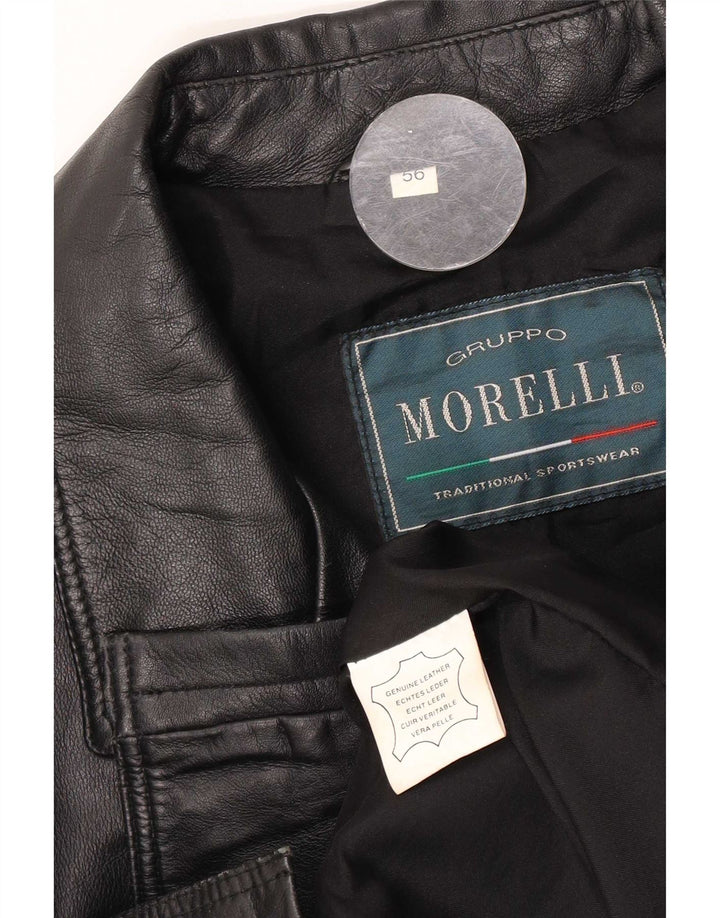 Morelli Abrigo de cuero para hombre IT 56 3XL Negro