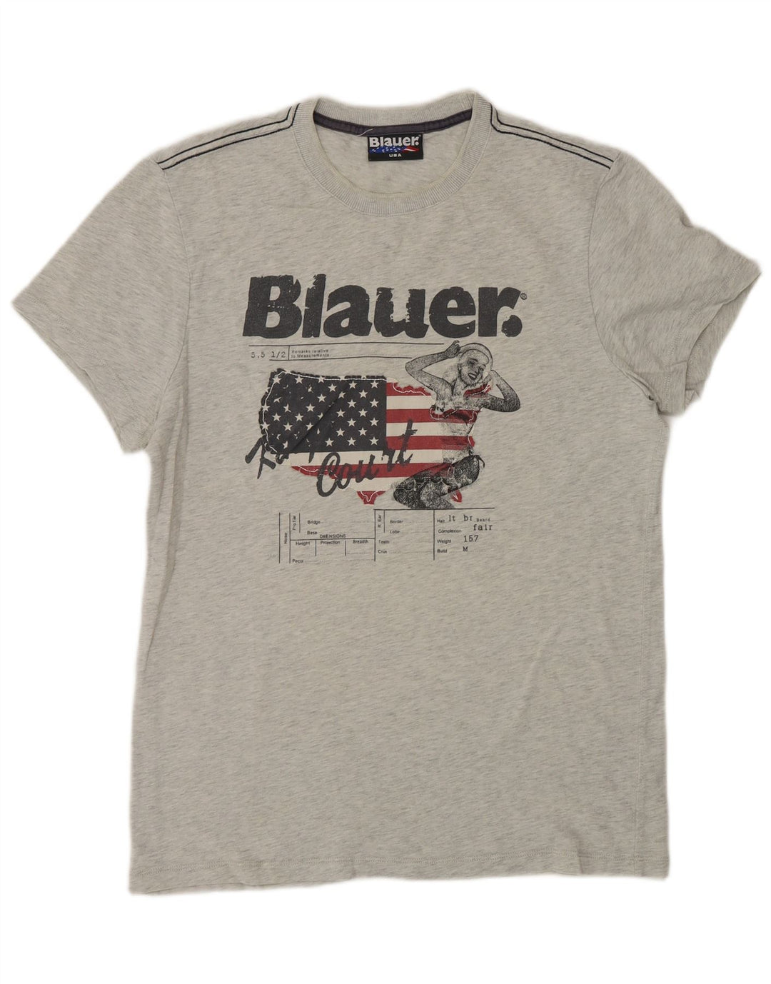 Blauer Mens Graphic T-Shirt Top Medium Grey Cotton