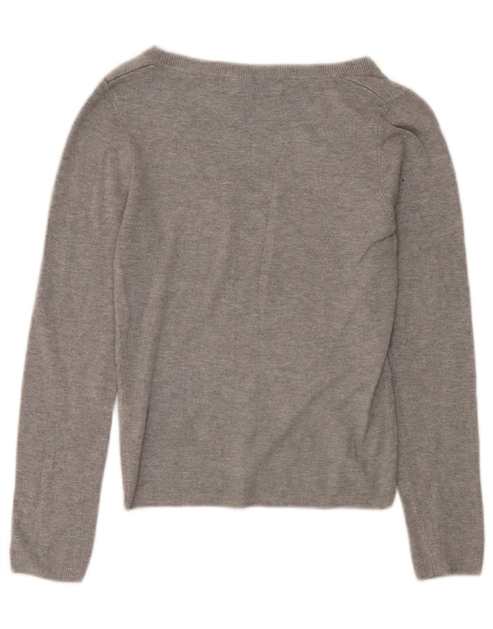 Zara Womens Crop V-Neck Jumper Sweater UK 8 Small Grey
