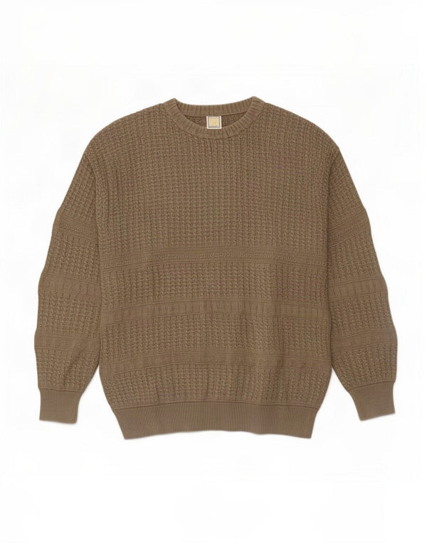 vintage Mens Crew Neck Jumper Pull Moyen Beige Coton