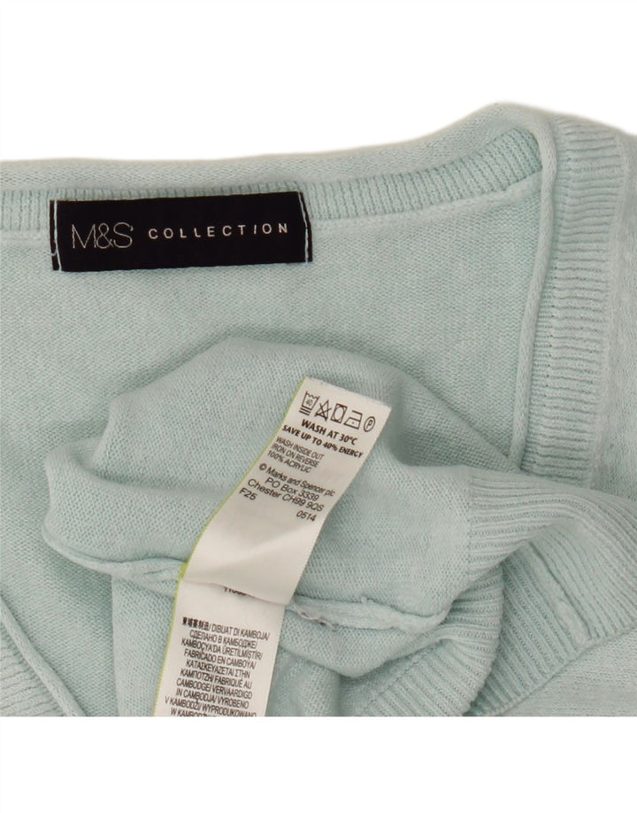 Marks & Spencer Dame V-hals sweater UK 12 Medium Blue Acryl