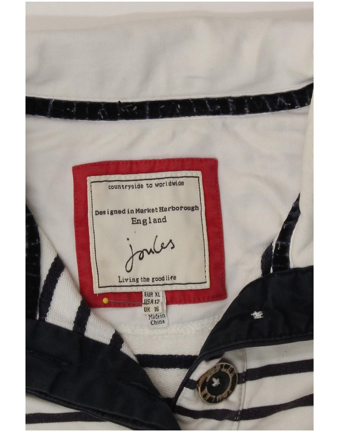 Joules Womens Button Neck Sweatshirt Jumper UK 16 Large White Striped
