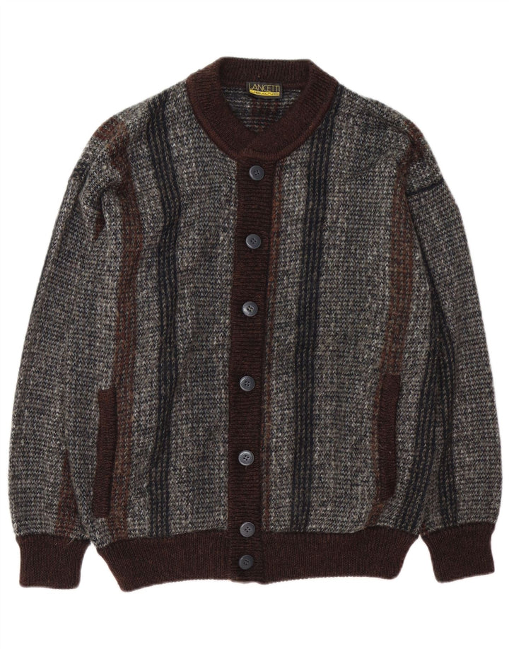 Lancetti Mens Cardigan Sweater Medium Grey Striped
