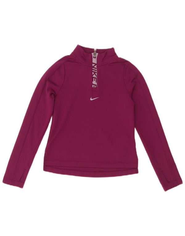 Nike piger Dri Fit grafisk lynlås-neck top langærmet 8-9 år lille rødbrun