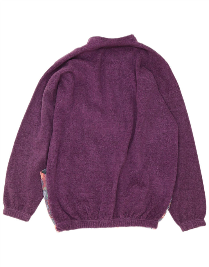 Vintage Mens Button Neck Fleece Jumper Large Purple Geometric