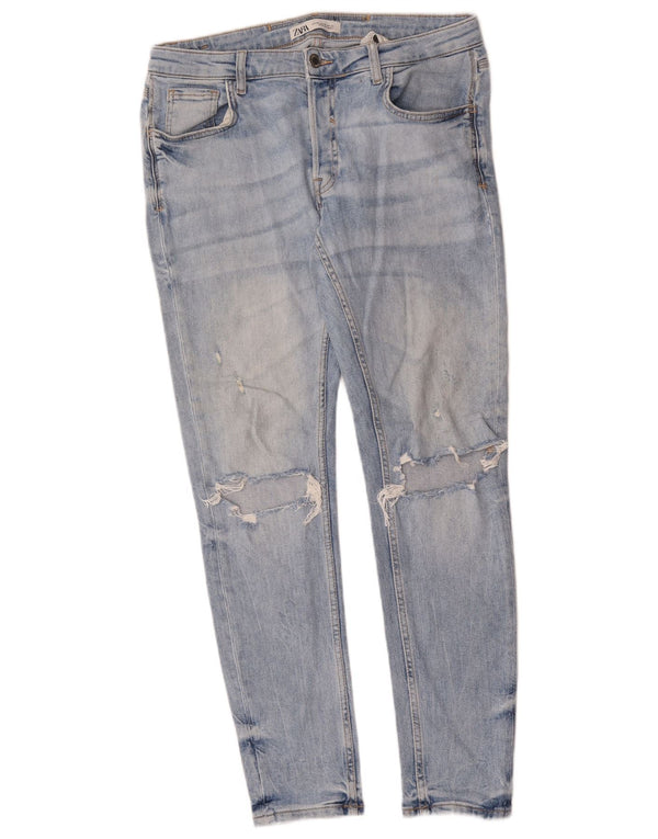 Zara Mens Distressed Slim Jeans EU 40 Medium W31 L30 Blue Cotton