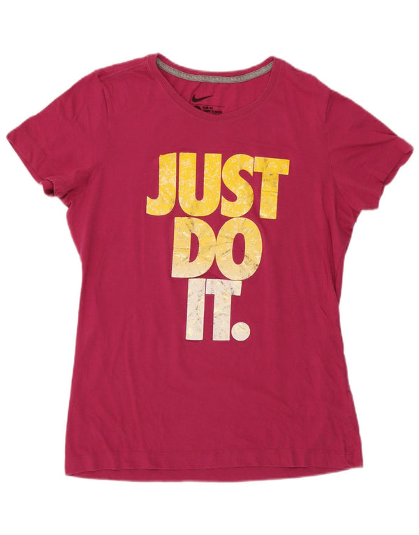 Nike Womens Slim Fit Graphic T-Shirt Top UK 14 Large Pink Cotton