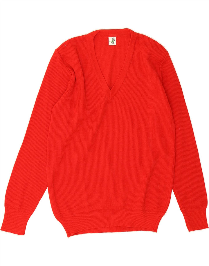 VINTAGE Womens V-Neck Jumper Sweater UK 14 Medium Red Vintage Vintage and Second-Hand Vintage from Messina Hembry 