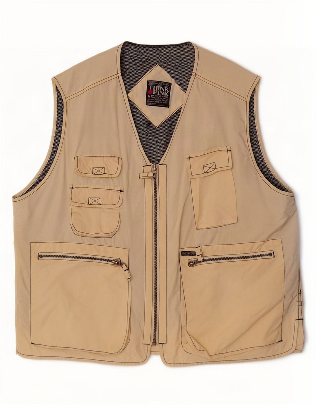 Think Pink Mens Utility Gilet UK 42 XL Beige