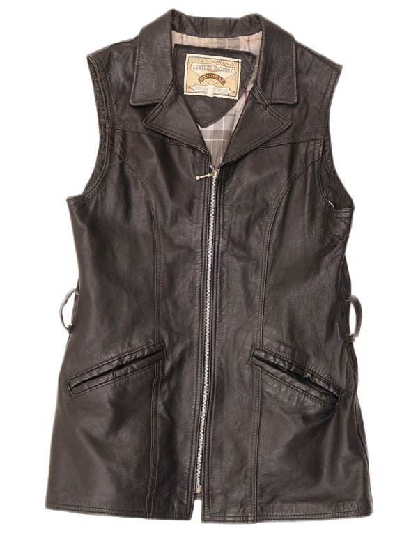 Vintage Dame Læder Gilet UK 14 Large Sort Læder