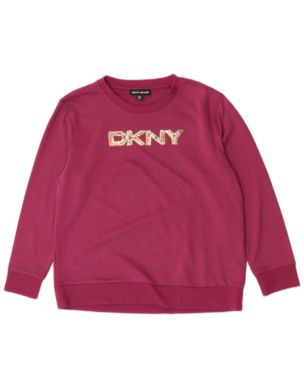 Dkny Womens Graphic Sweatshirt Jumper UK 14 Medium Purple Cotton