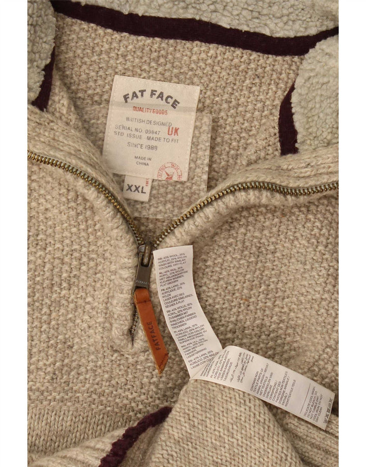 Fat Face Mens Zip Neck Jumper Sweater 2XL Beige Wool